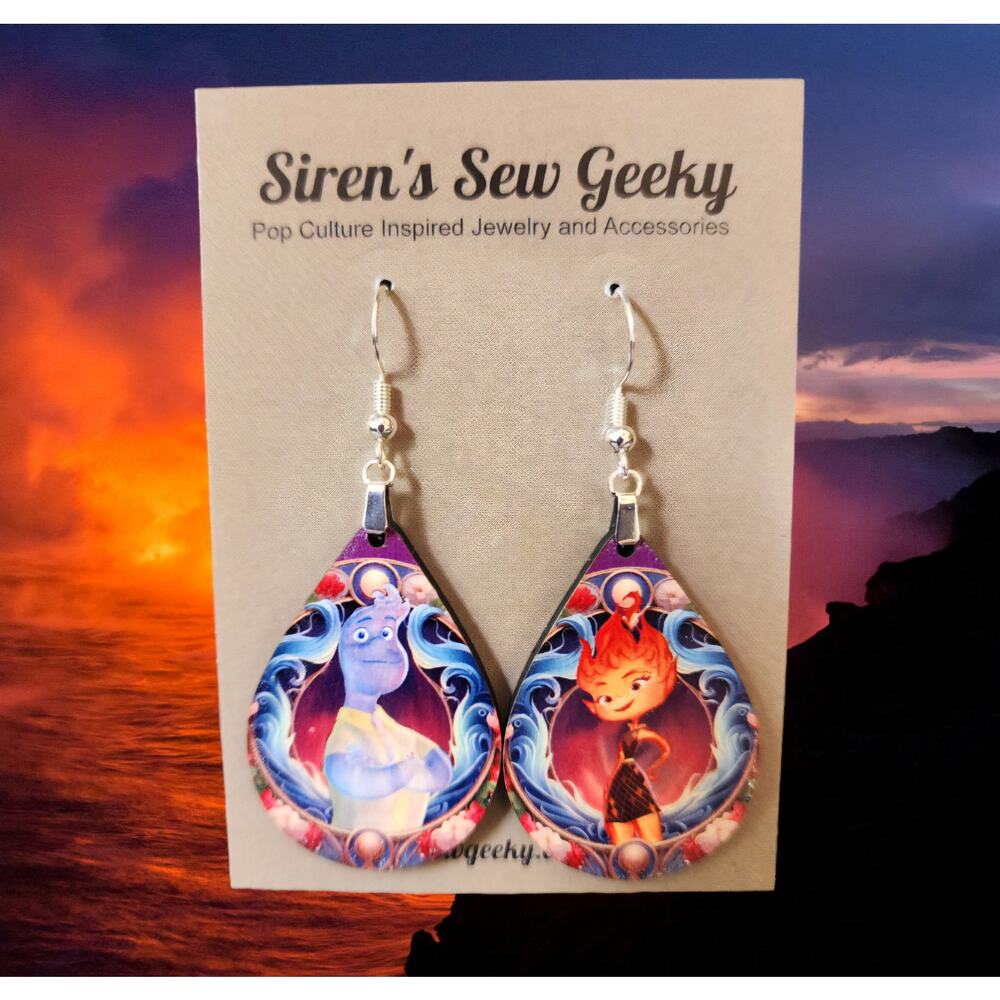 Elemental Ember and Wade Fan Art Earrings
